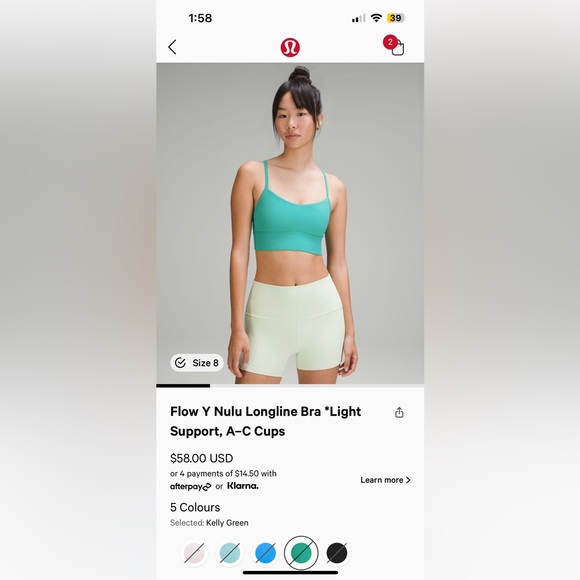 Flow Y Nulu Longline Sports Bra Kelly Green - Picture 1 of 5